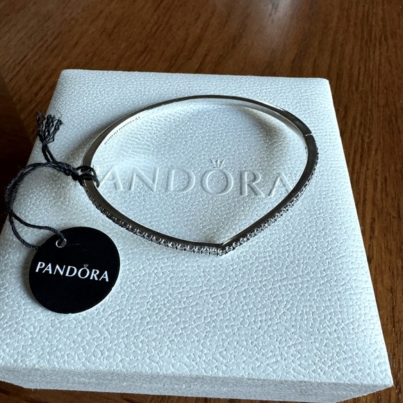 Genuine Pandora Sterling Silver Sparkling Wishbone Bangle - Picture 1 of 4
